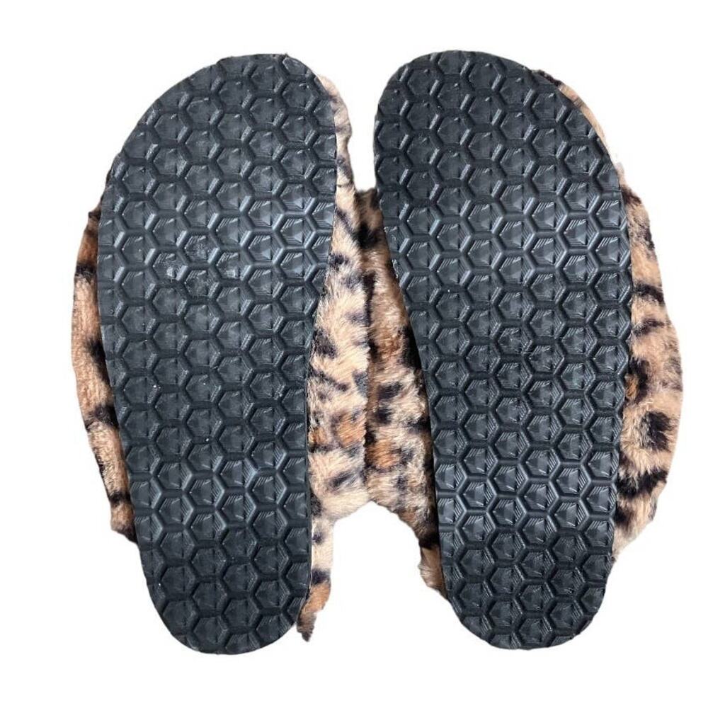 Steve Madden Fuzzy Tan Black Leopard Slippers Size 6 - Picture 4 of 4